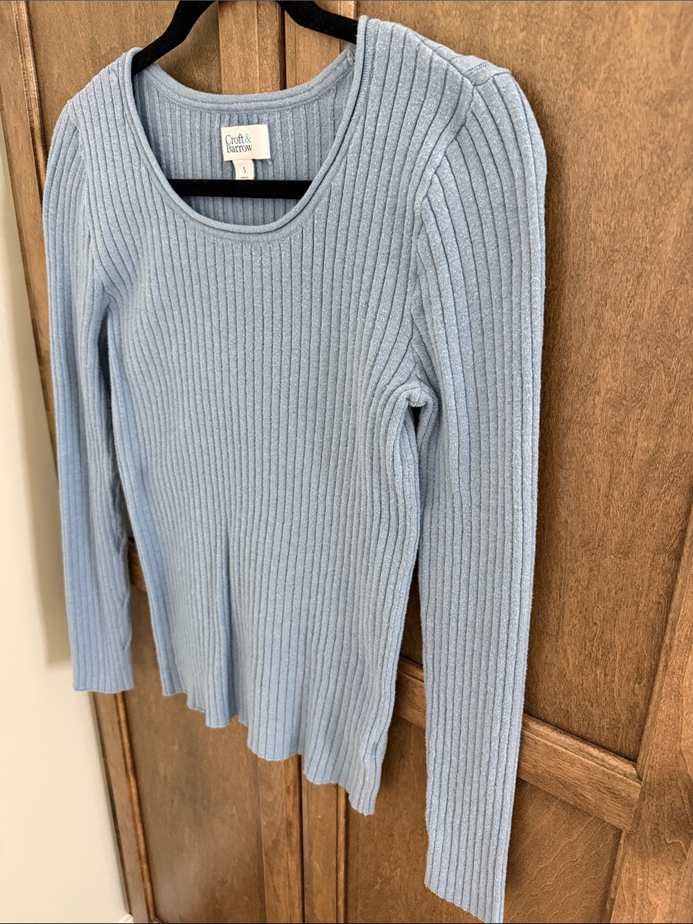 Light Blue Ribbed Scoop-Neck Sweater